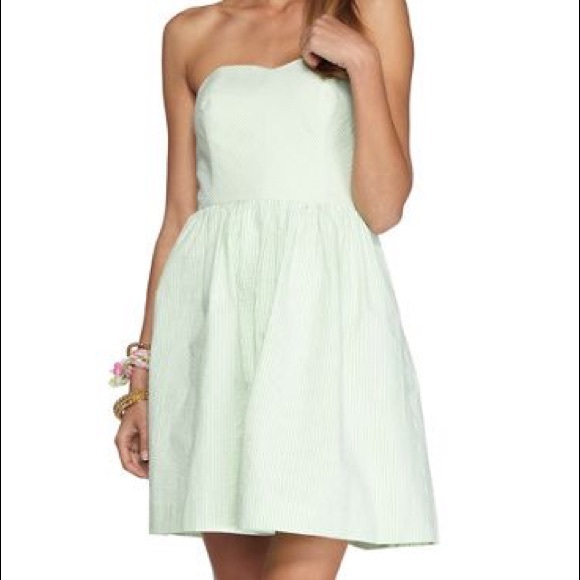 SOLD LILLY PULITZER strapless Seersucker XS green - Picture 2 of 13